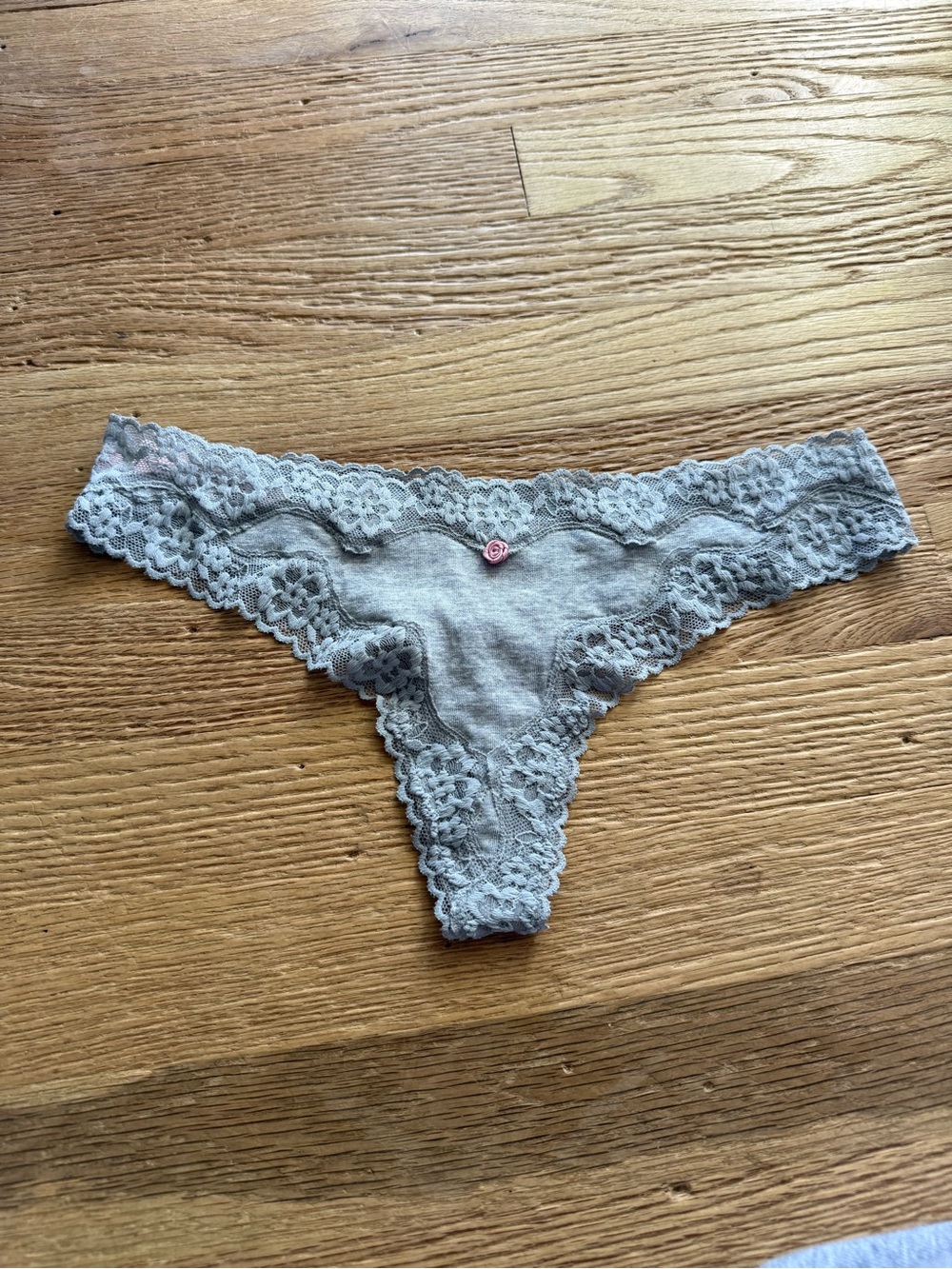 Victoria's Secret Lace-Trim Thong Panty in Light Gray